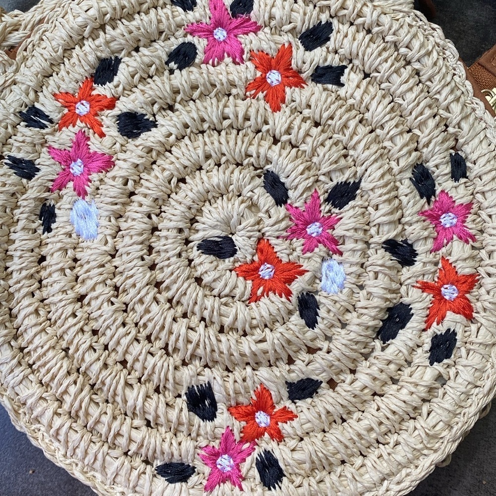 C. Wonder Small Round Crossbody straw Handbag White NWT - Picture 4 of 6